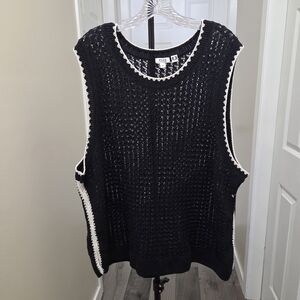 Penningtons Cotton Blend Plus Size Black Knit Sleeveless Sweater with White Trim